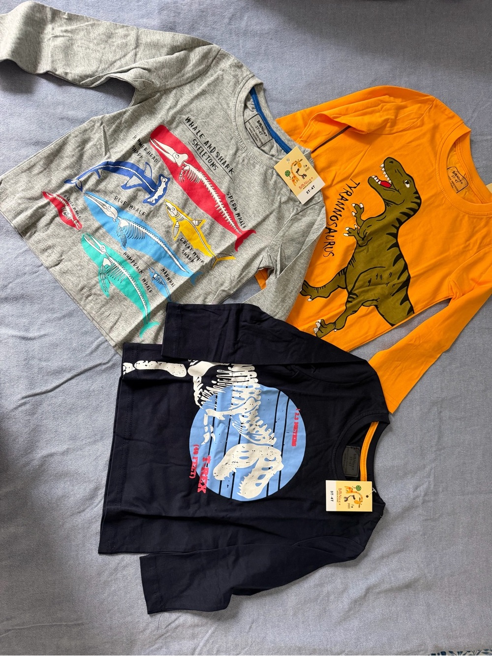 Orange Dinosaur Long-Sleeve Tee for Kids - Bundle of 3